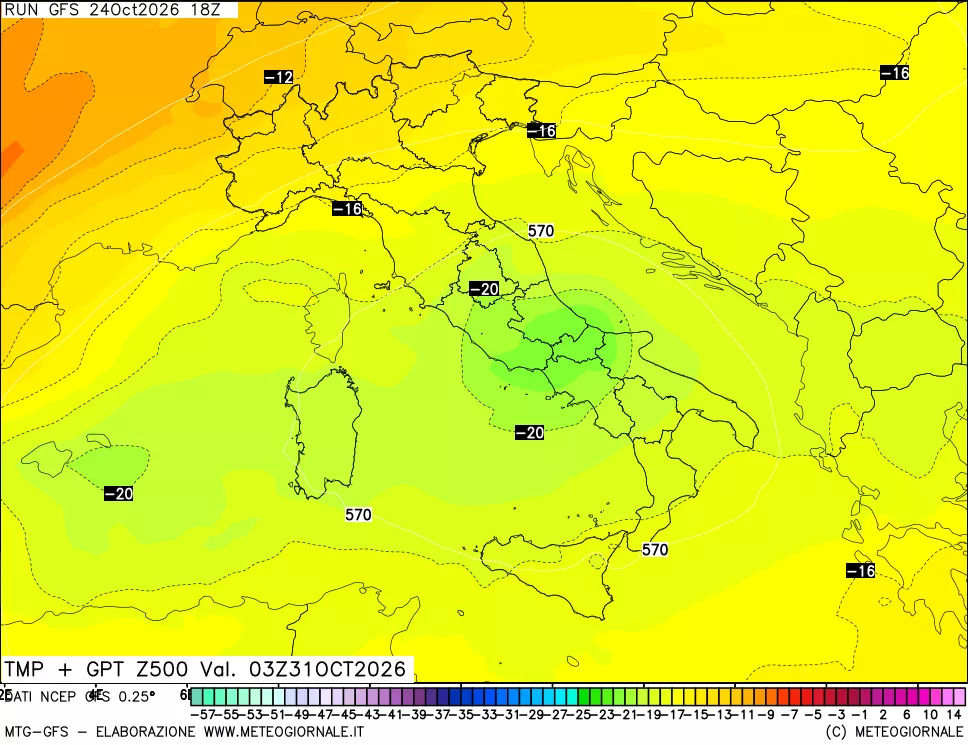 mappa 500 hPa Temp + GPT