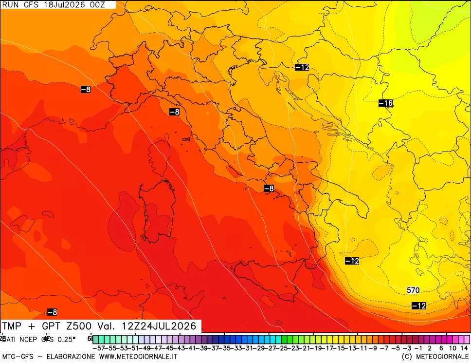 mappa 500 hPa Temp + GPT