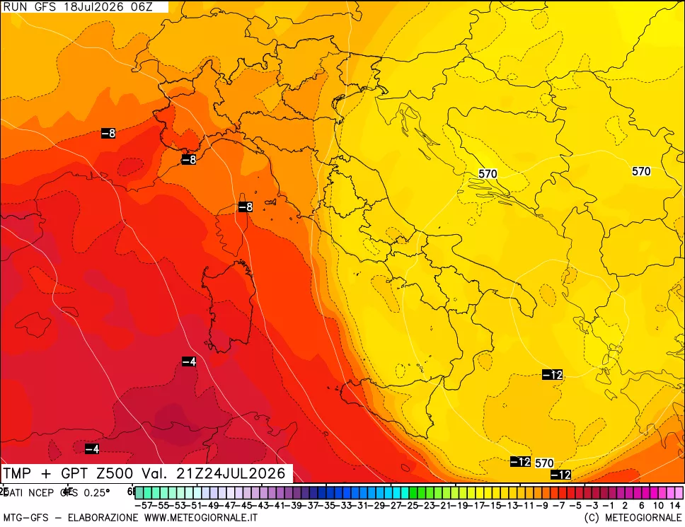 mappa 500 hPa Temp + GPT