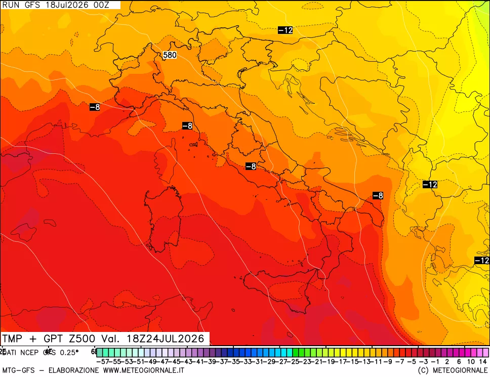 mappa 500 hPa Temp + GPT