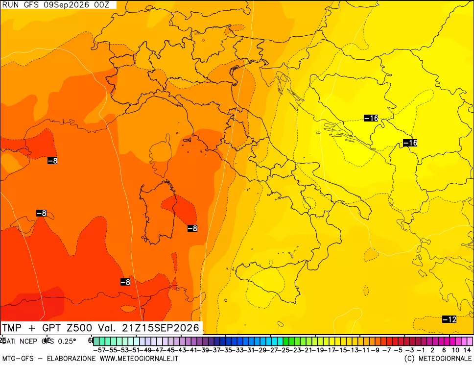 mappa 500 hPa Temp + GPT