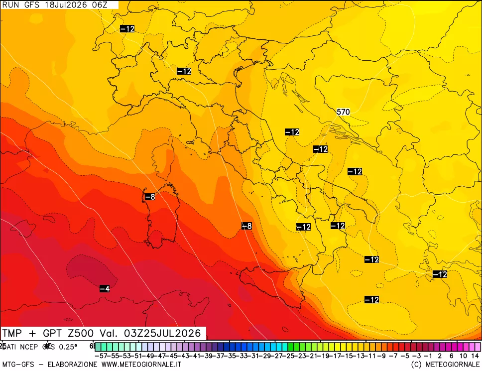 mappa 500 hPa Temp + GPT