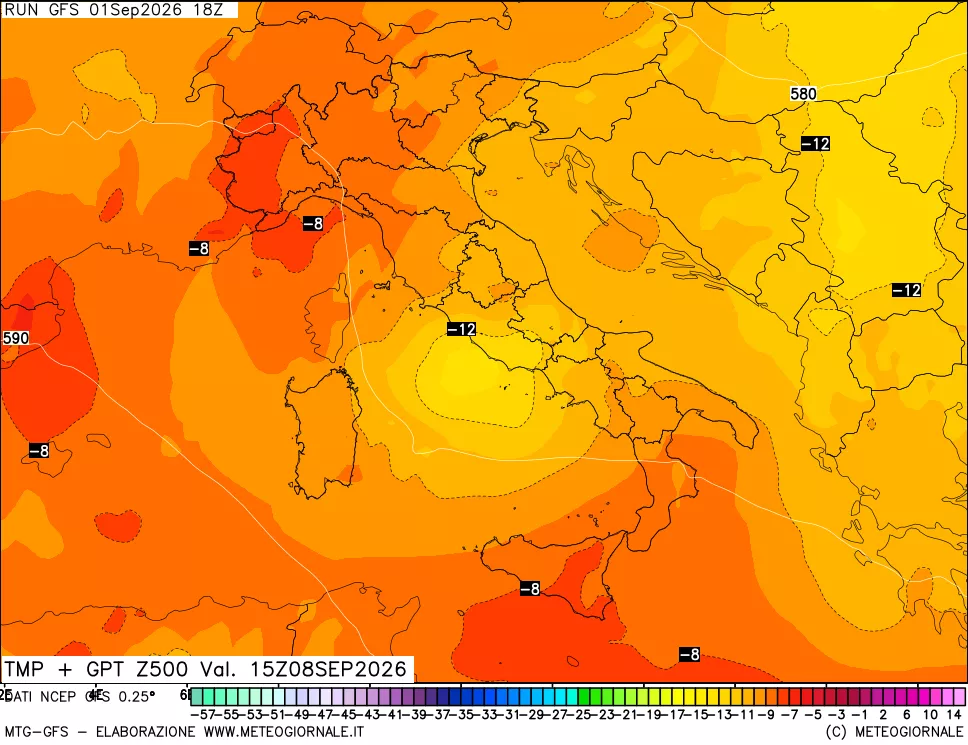 mappa 500 hPa Temp + GPT