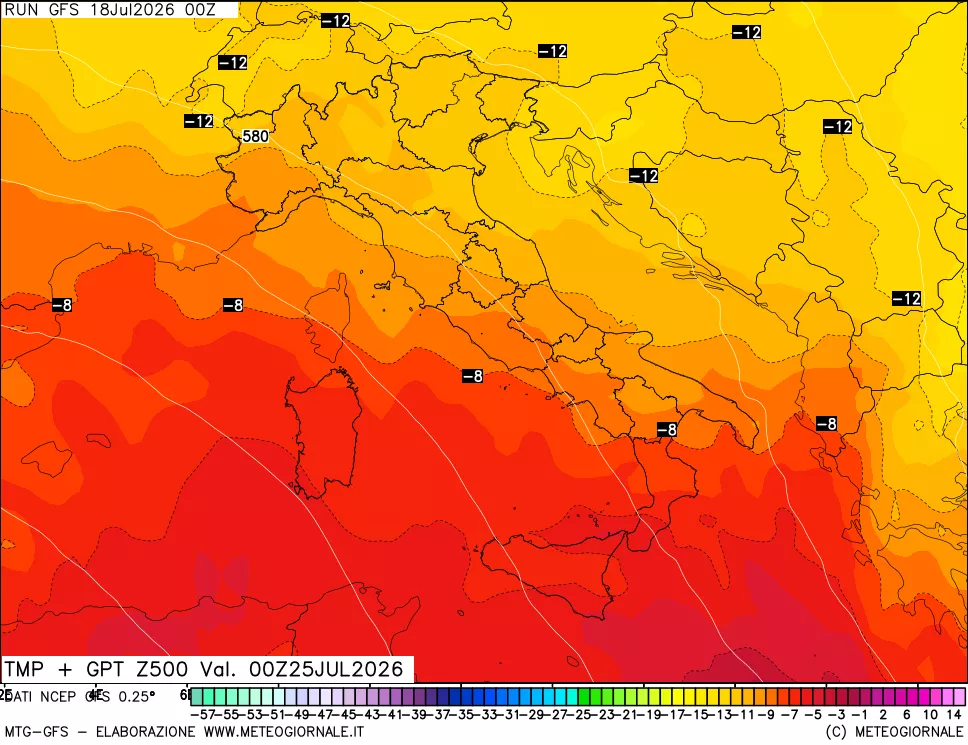 mappa 500 hPa Temp + GPT