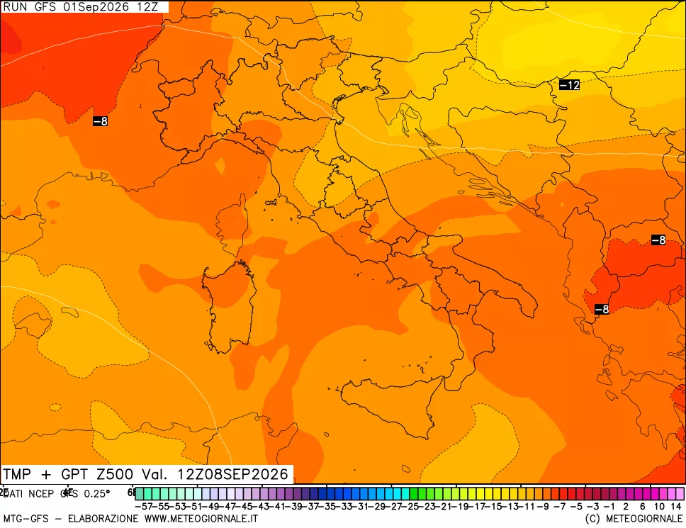 mappa 500 hPa Temp + GPT