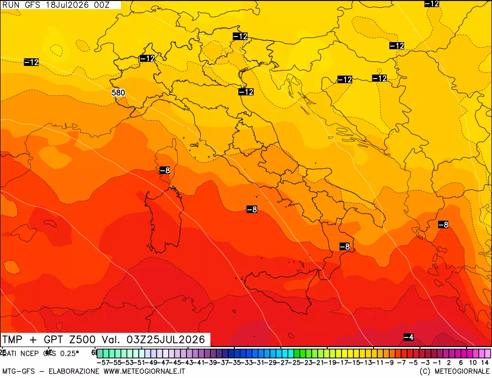 mappa 500 hPa Temp + GPT