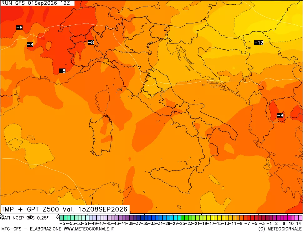 mappa 500 hPa Temp + GPT
