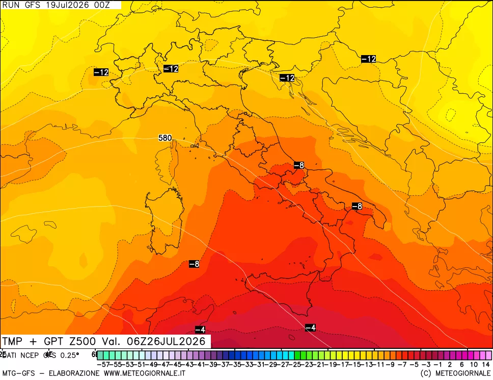 mappa 500 hPa Temp + GPT