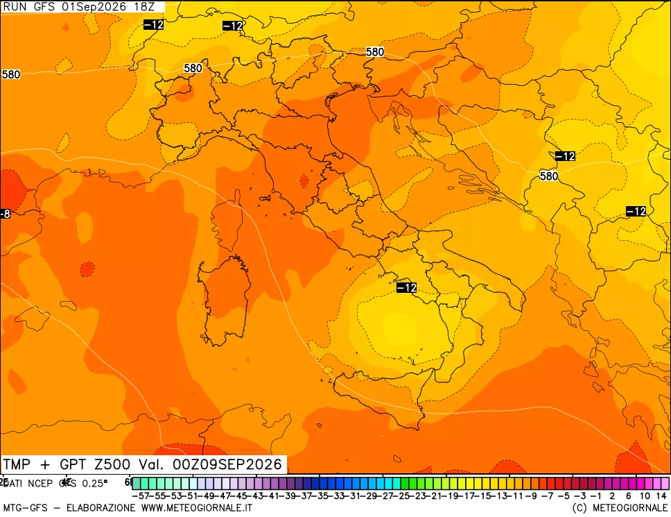 mappa 500 hPa Temp + GPT