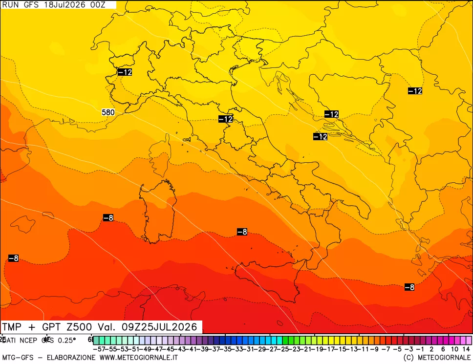 mappa 500 hPa Temp + GPT