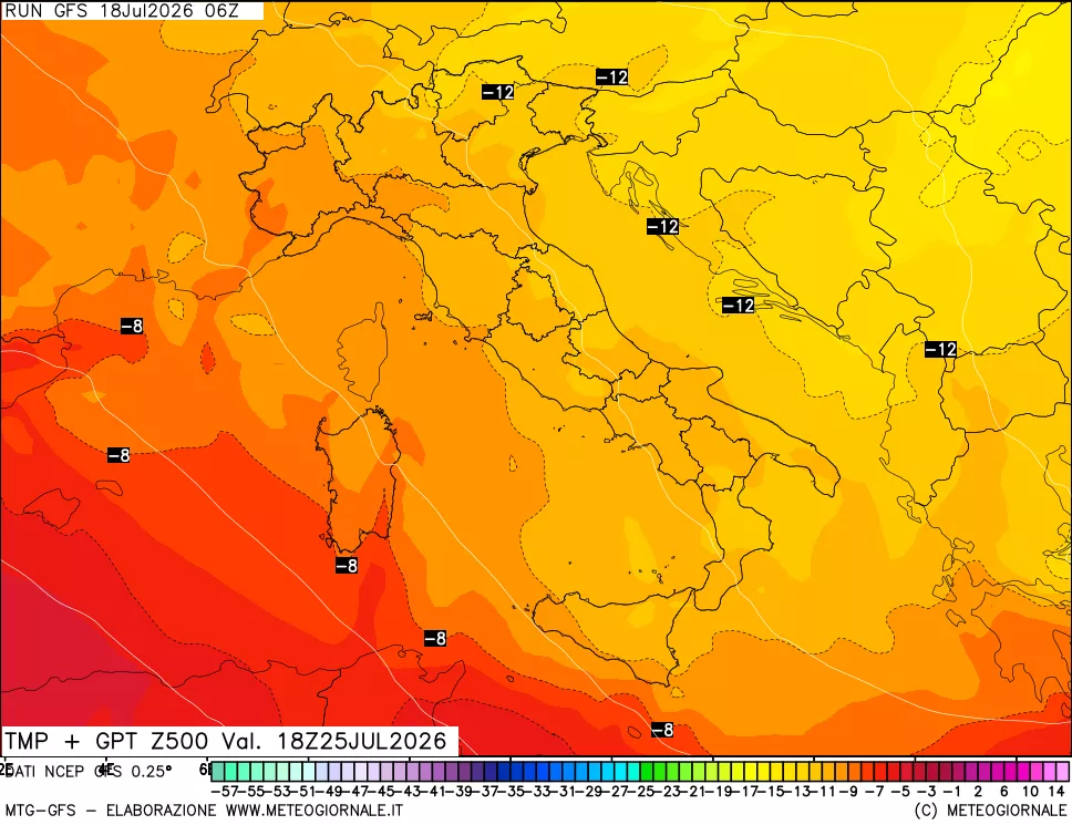 mappa 500 hPa Temp + GPT