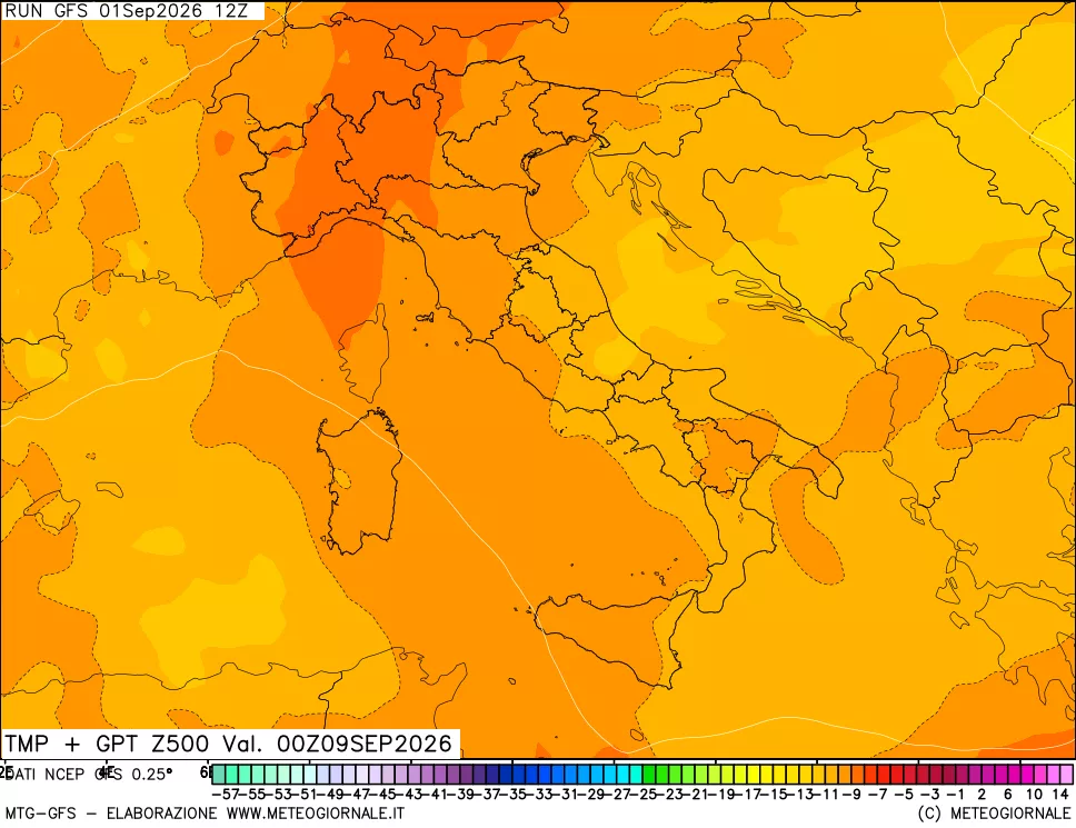 mappa 500 hPa Temp + GPT