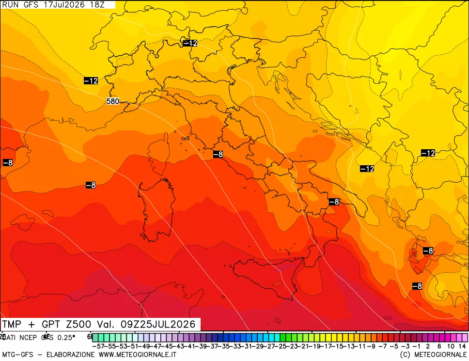 mappa 500 hPa Temp + GPT