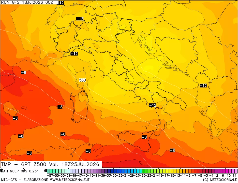 mappa 500 hPa Temp + GPT
