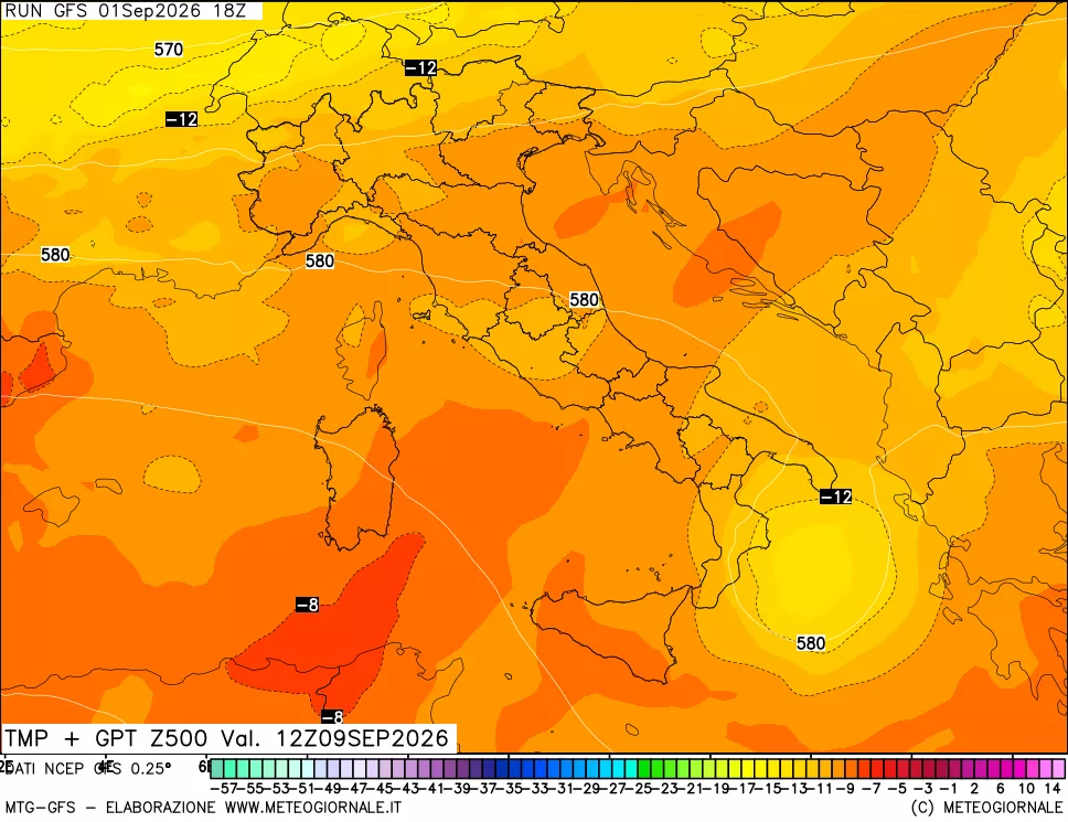 mappa 500 hPa Temp + GPT