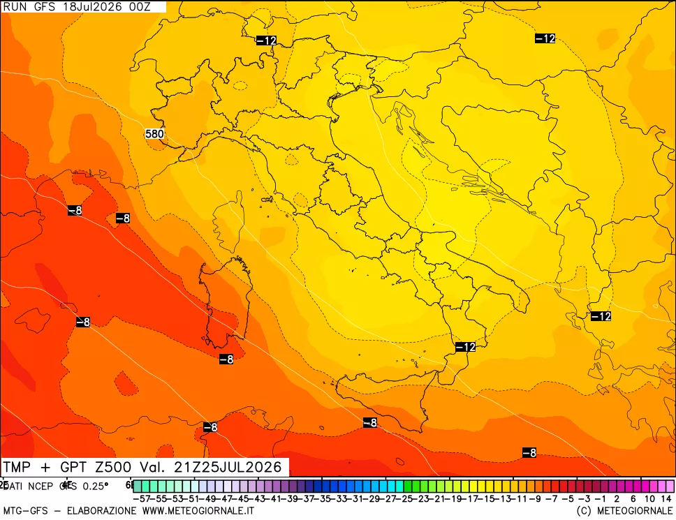 mappa 500 hPa Temp + GPT