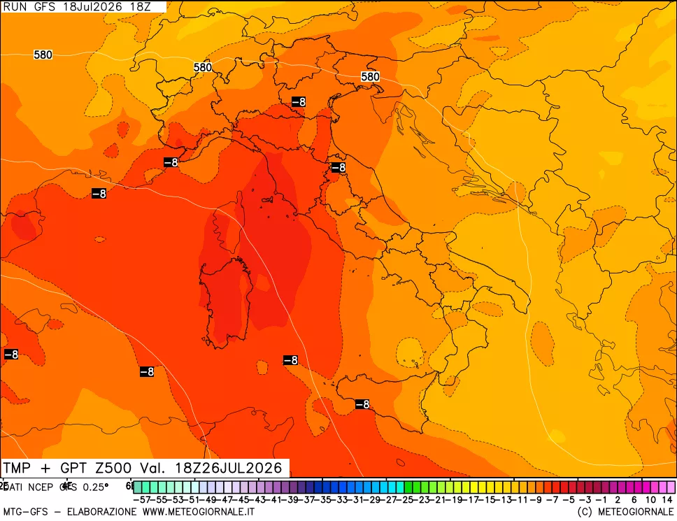 mappa 500 hPa Temp + GPT