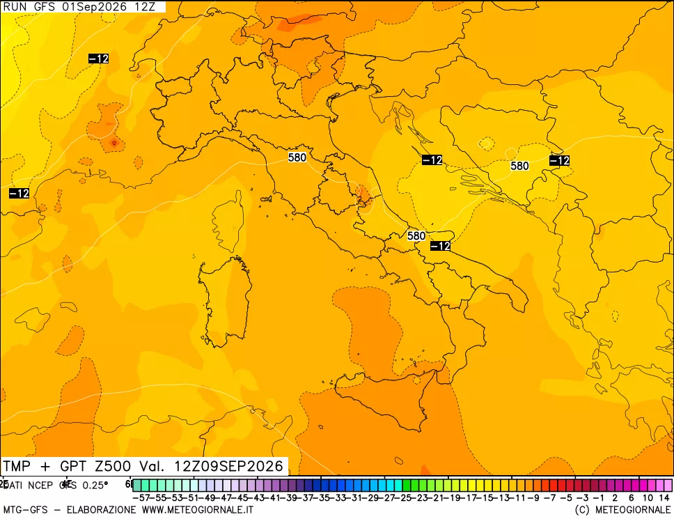 mappa 500 hPa Temp + GPT
