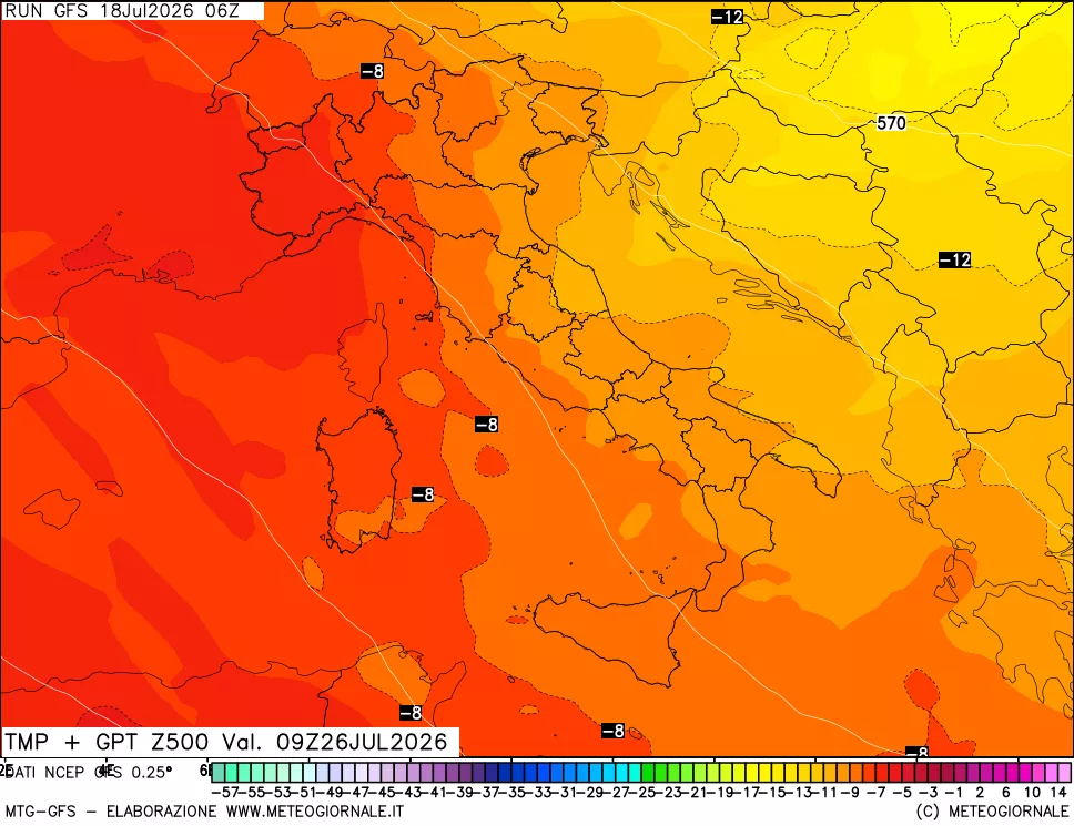 mappa 500 hPa Temp + GPT