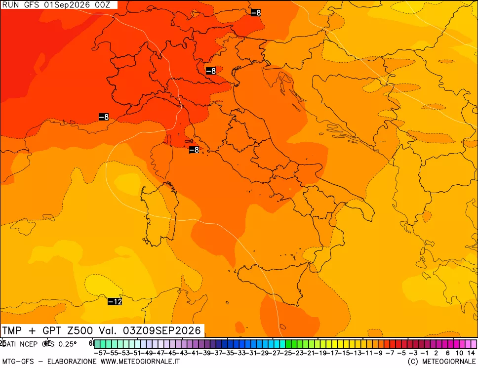 mappa 500 hPa Temp + GPT