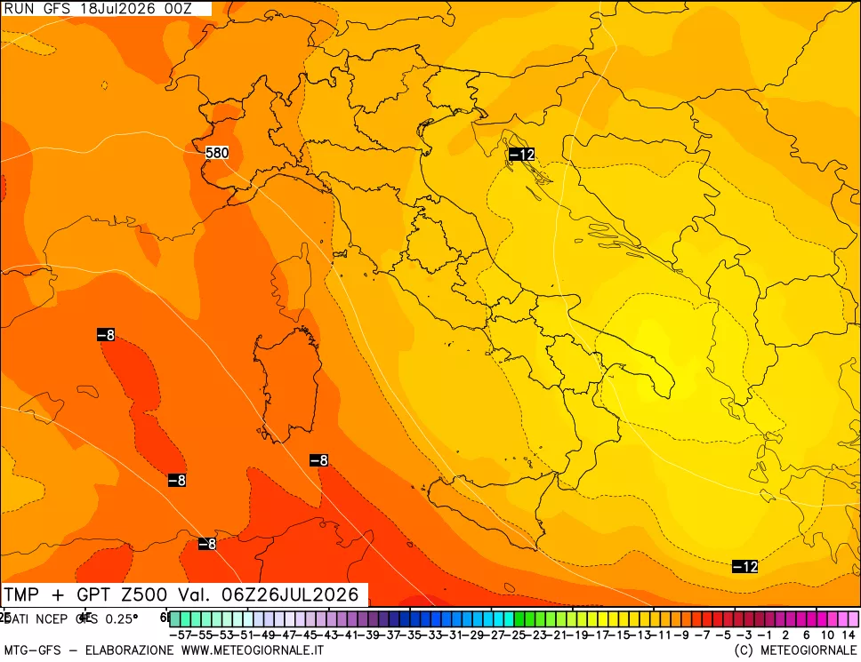 mappa 500 hPa Temp + GPT