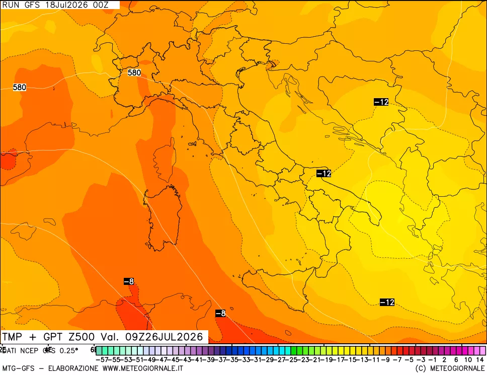 mappa 500 hPa Temp + GPT