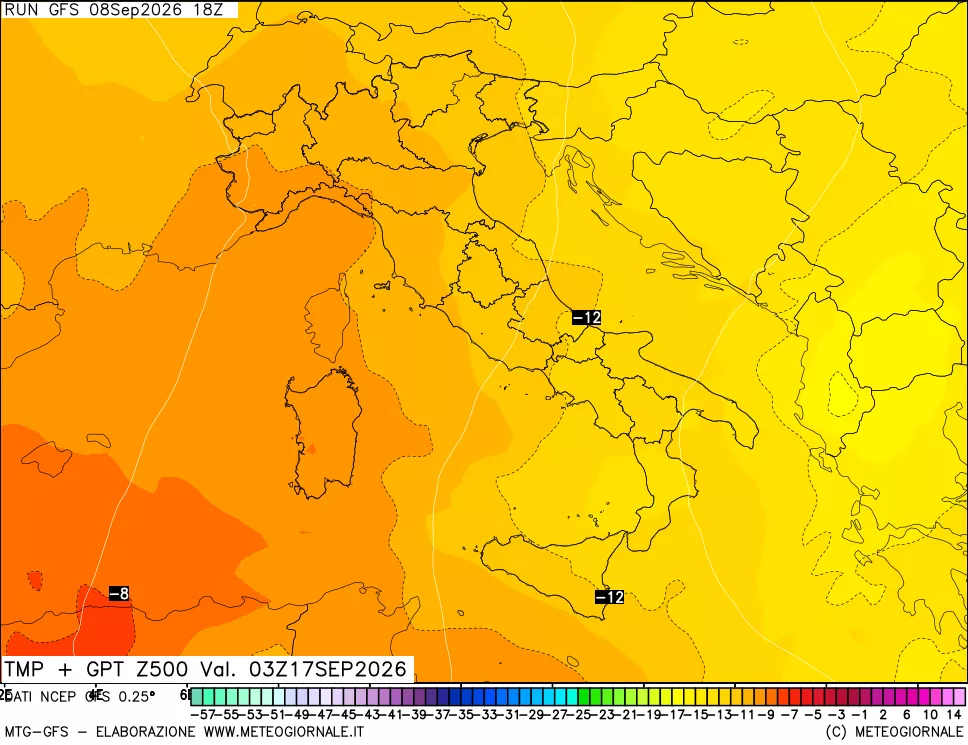 mappa 500 hPa Temp + GPT