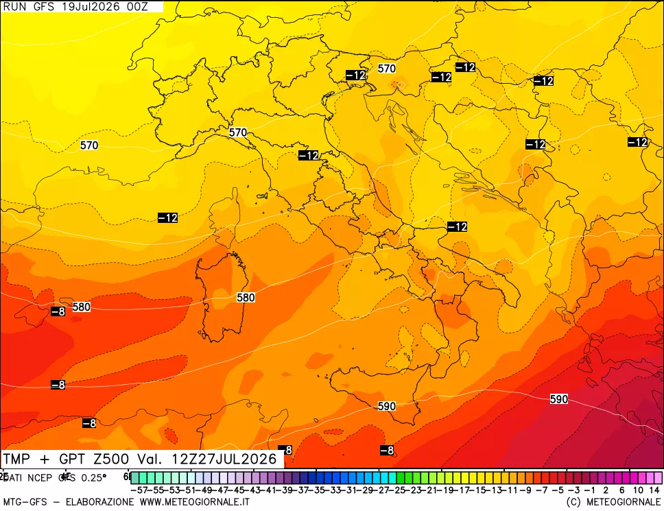 mappa 500 hPa Temp + GPT