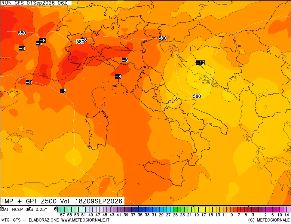 mappa 500 hPa Temp + GPT