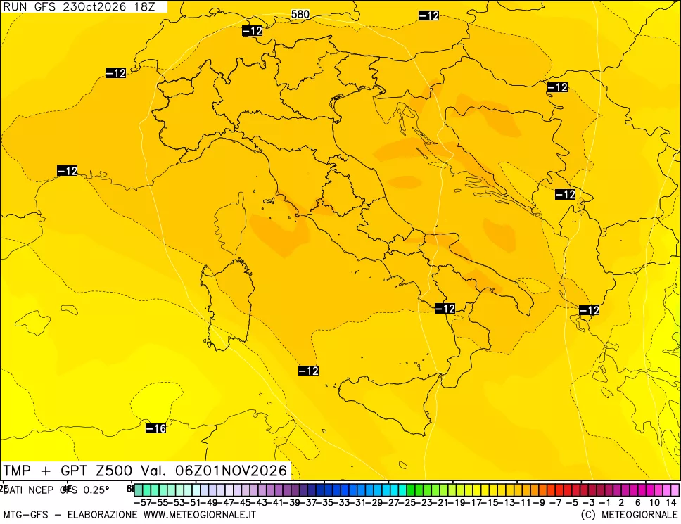 mappa 500 hPa Temp + GPT