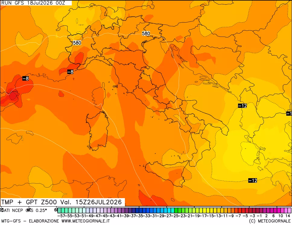 mappa 500 hPa Temp + GPT