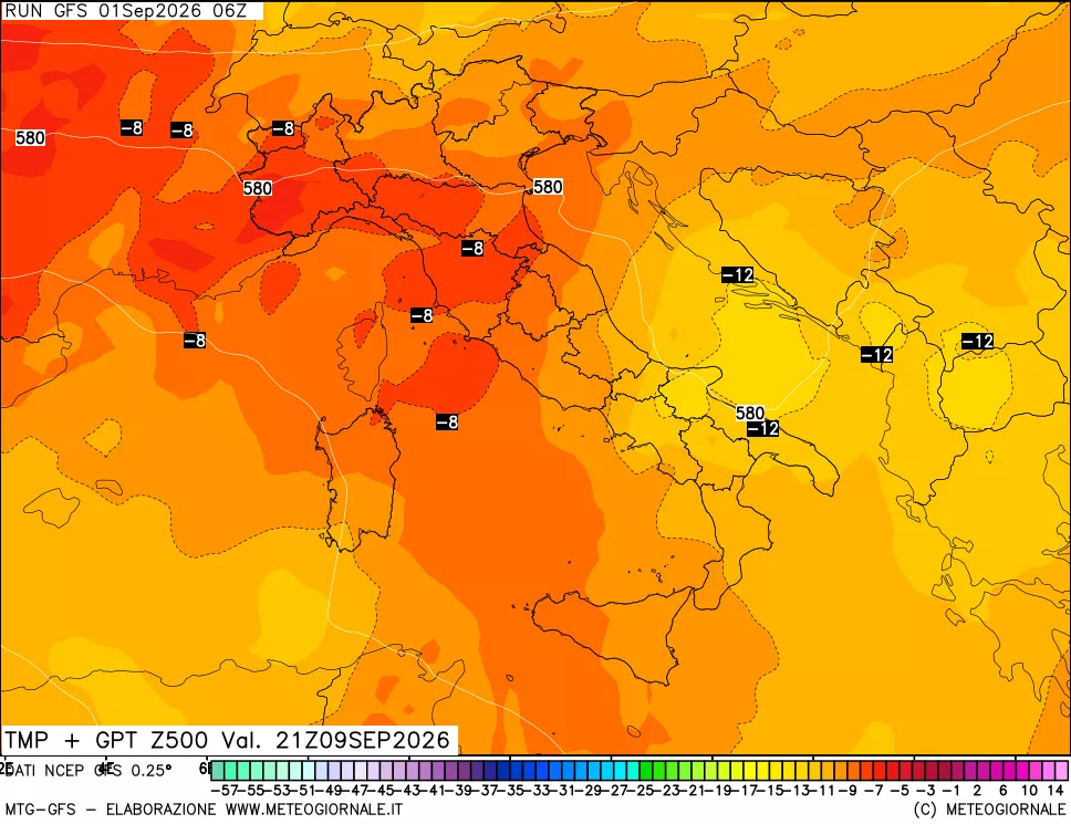 mappa 500 hPa Temp + GPT