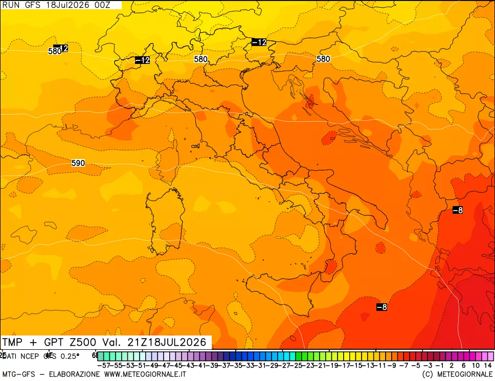 mappa 500 hPa Temp + GPT