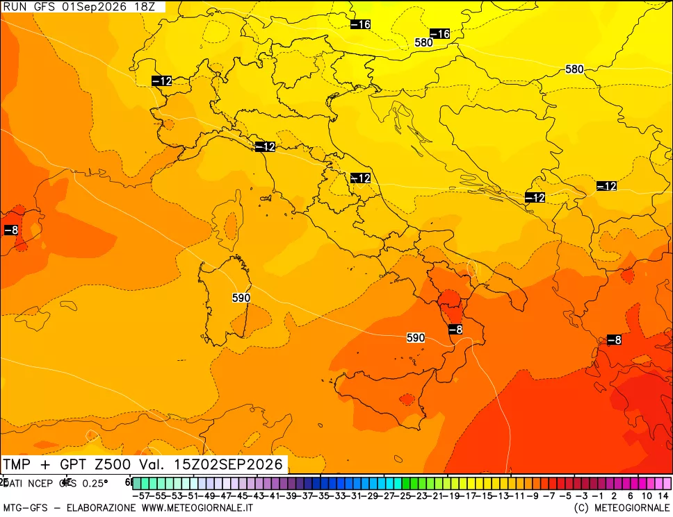 mappa 500 hPa Temp + GPT