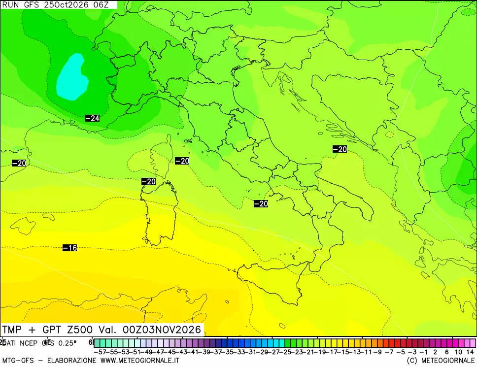 mappa 500 hPa Temp + GPT
