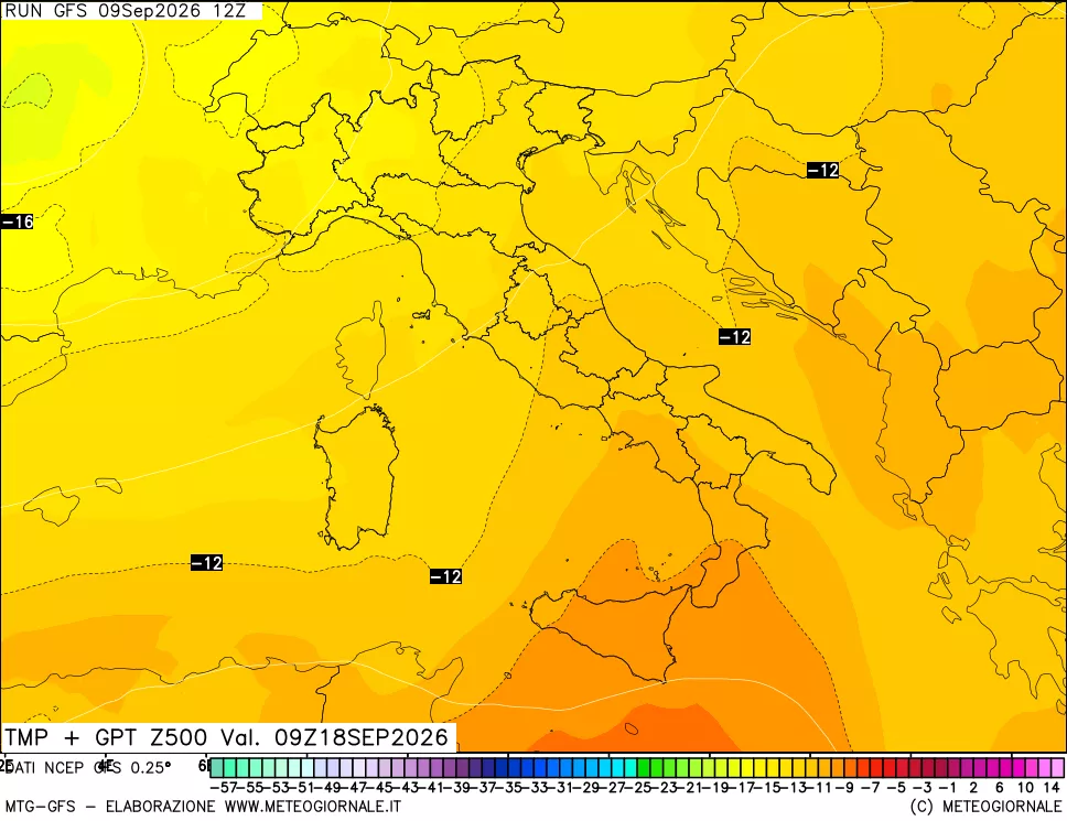mappa 500 hPa Temp + GPT