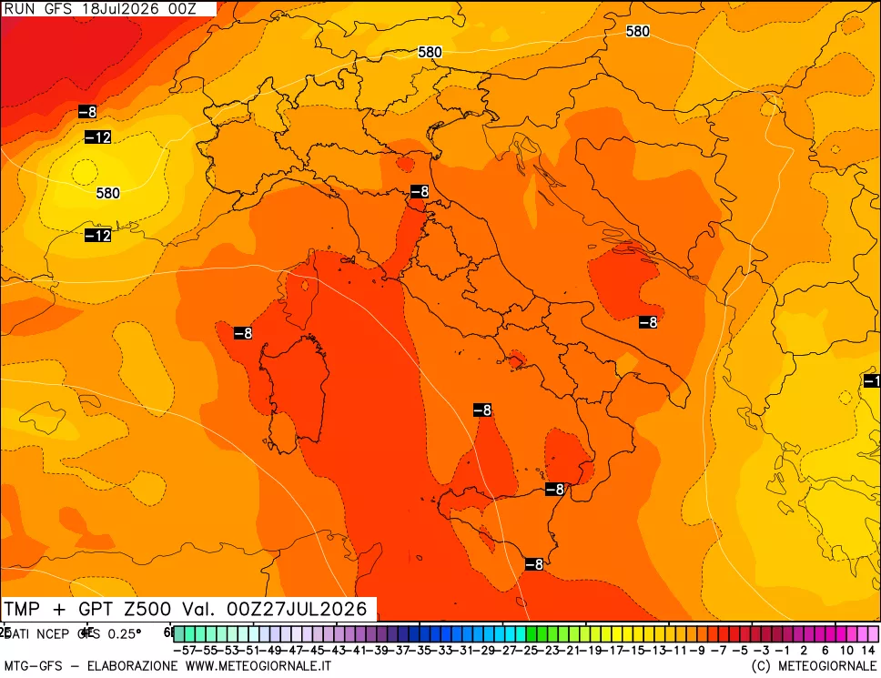 mappa 500 hPa Temp + GPT
