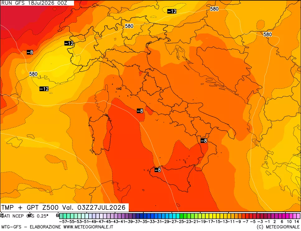 mappa 500 hPa Temp + GPT