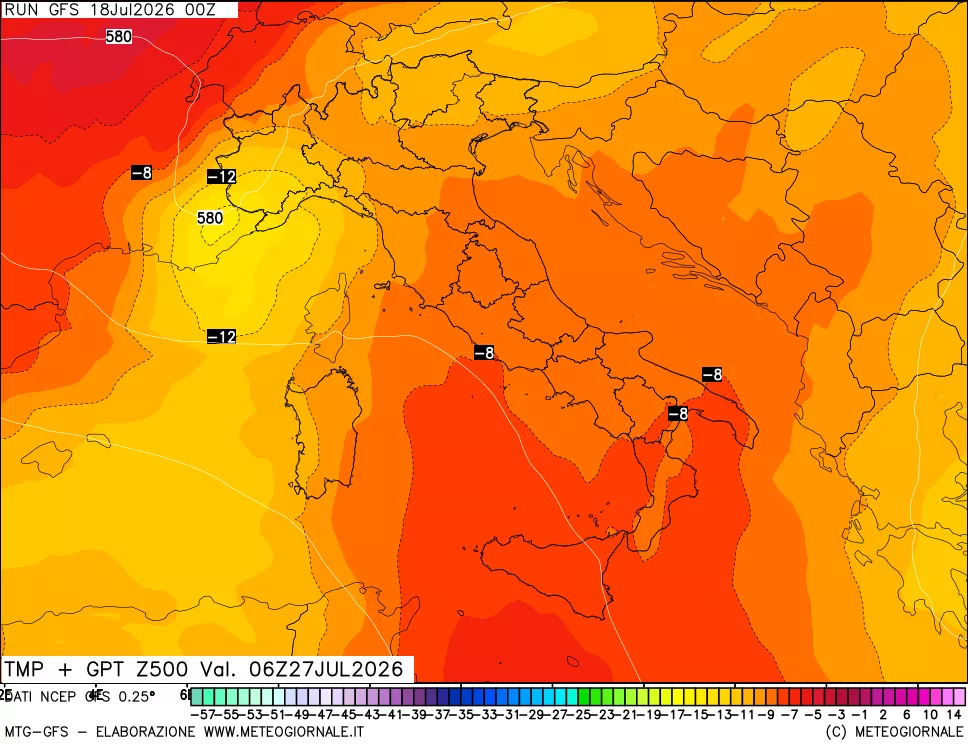 mappa 500 hPa Temp + GPT