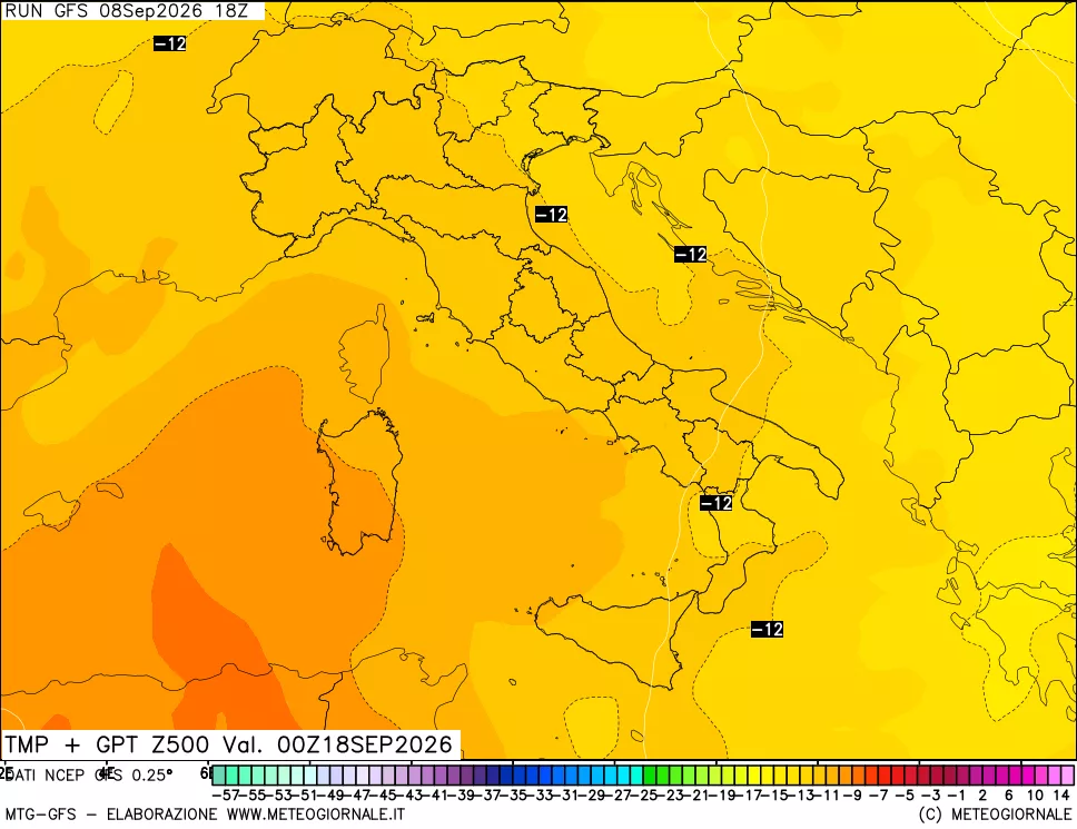 mappa 500 hPa Temp + GPT