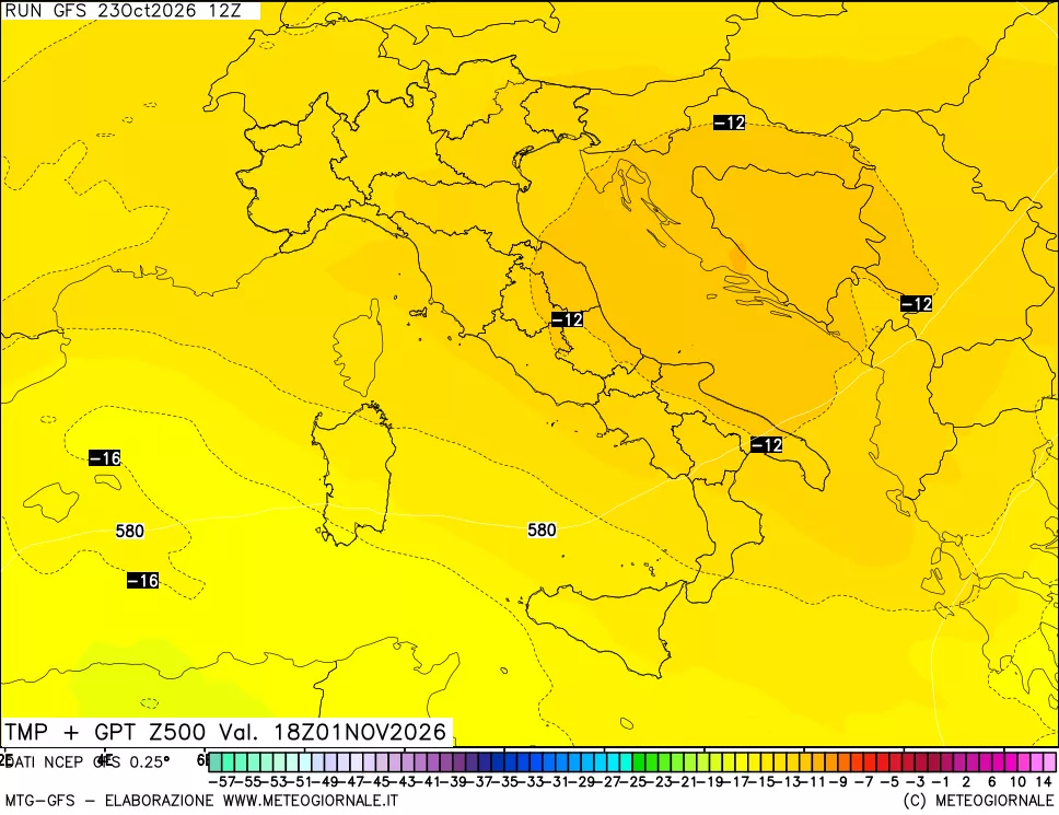 mappa 500 hPa Temp + GPT