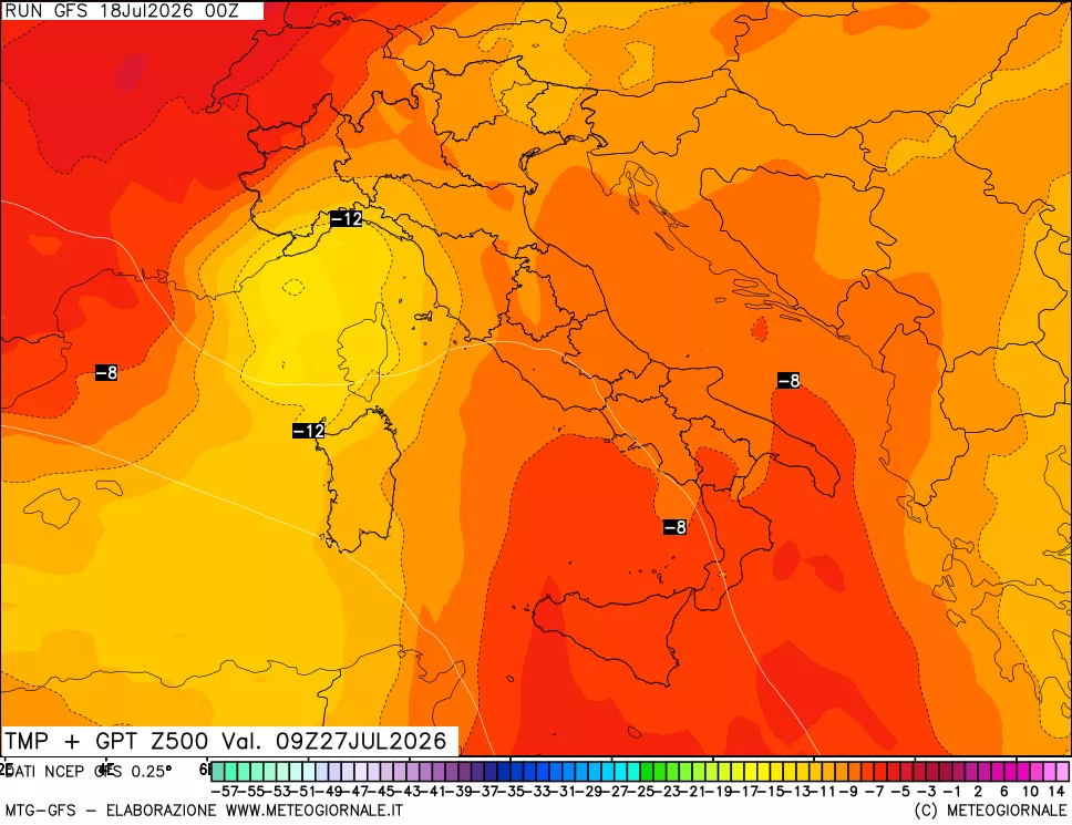 mappa 500 hPa Temp + GPT