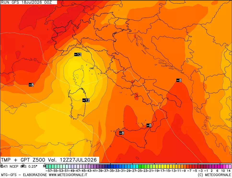 mappa 500 hPa Temp + GPT