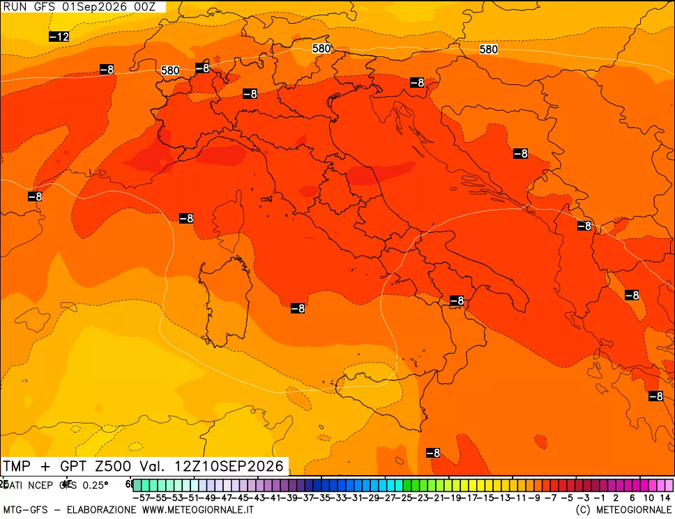 mappa 500 hPa Temp + GPT