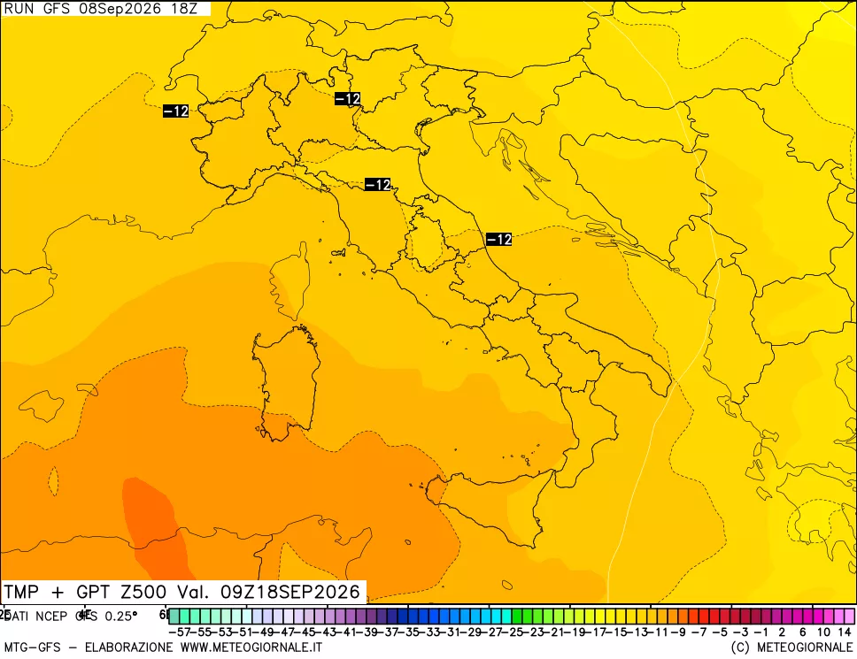 mappa 500 hPa Temp + GPT