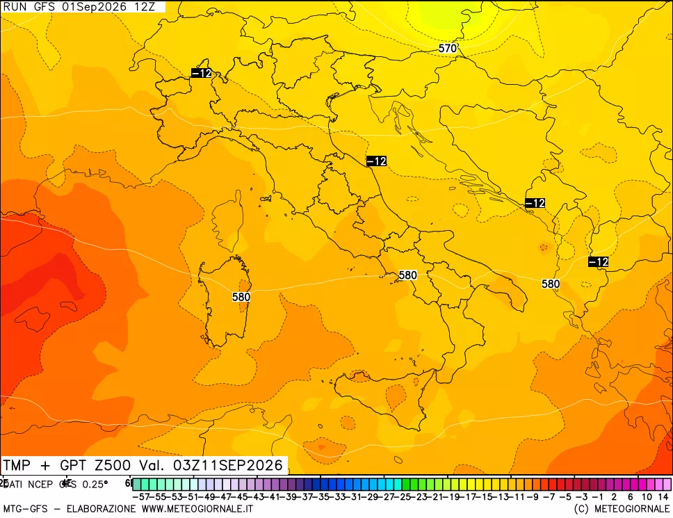 mappa 500 hPa Temp + GPT