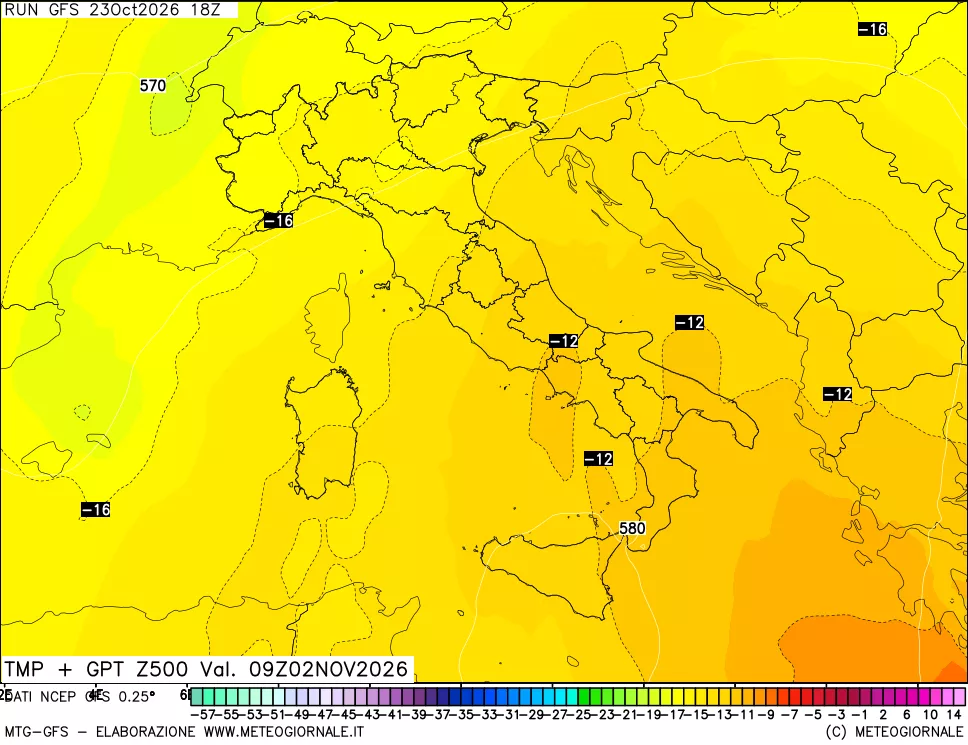 mappa 500 hPa Temp + GPT