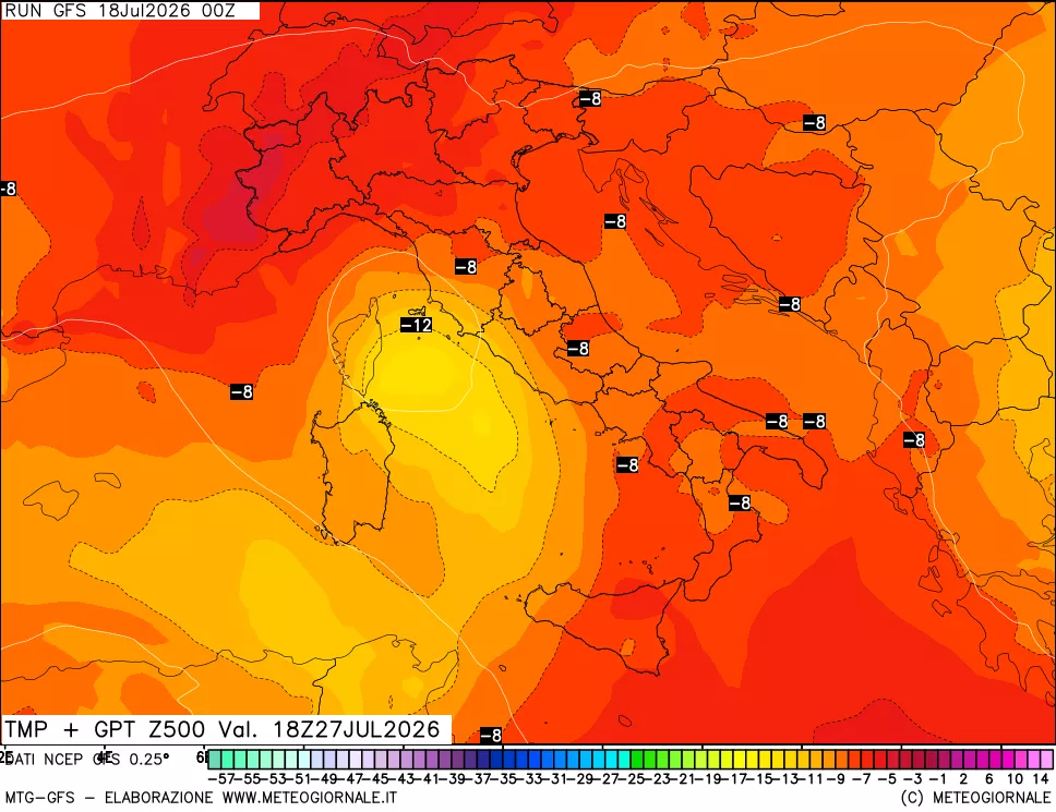 mappa 500 hPa Temp + GPT