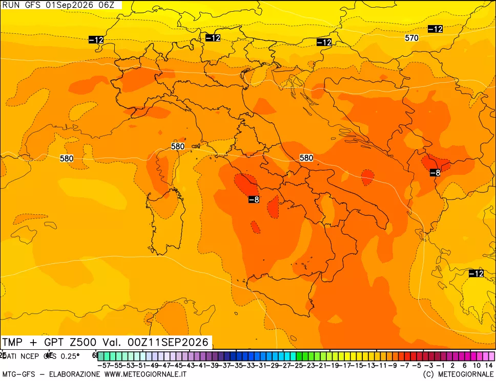 mappa 500 hPa Temp + GPT