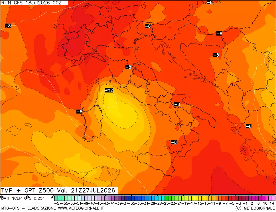 mappa 500 hPa Temp + GPT